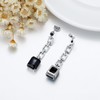 Earrings Onyx Black 925 Sterling Silver Chain Links Dangle Drop