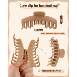 CHLINS 4 Pcs Hat Claw Clip for Baseball Caps - Hollow Hat Hair Clips for Women Girls, Non-Slip Matte & Leopard Trucker Claws Hair Clip for Thick Thin Hair