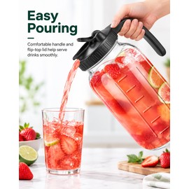 64 oz Glass Pitcher with Airtight Lid – Wide Mouth Half-Gallon Drink Jug for Iced Tea, Juice & Water