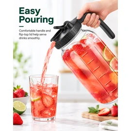 64 oz Glass Pitcher with Airtight Lid – Wide Mouth Half-Gallon Drink Jug for Iced Tea, Juice & Water