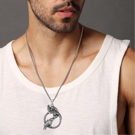 ZFSBRTL Men's Necklace Viking Odin Raven Pendant, Hugin Munin Silver Stainless Steel Pendant Jewellery, Nordic Mythology Celtic Crow Lady Jewellery, Agate