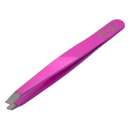 Irix London Professional Slanted Tweezers - Precision Eyebrow and Facial Hair Plucking - Silver Tipped Tweezer (Pink)