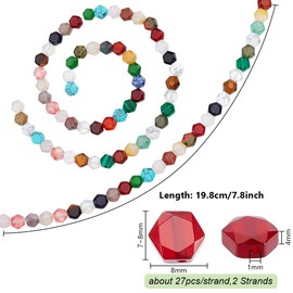 PH PandaHall 54pcs Gemstone Beads 8mm Hexagonal Coin Charms Faceted Natural Stones Loose Crystal Bead for Bracelet Jewellery Making Mixed Colour