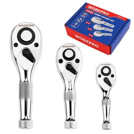 WORKPRO 3PC Stubby Ratchet Set 1/4" 3/8" 1/2" Drive Ratchet Handle Quick Release
