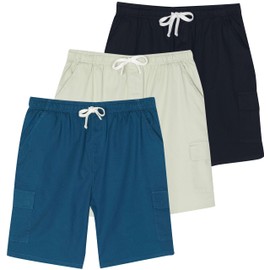 Real Essentials 3 Multipack Mens Cotton Cargo Short Drawstring Casual Pockets Summer 9 Inch Lightweight Hiking Relaxed Fit Bermudas Hombres Elastic Waist Work Classic Loose Pockets Below Knee