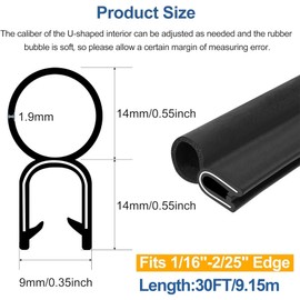 Kikerike Automotive Door Weather Stripping 30Ft Car Door Rubber Edge Trim Seal Strip Gasket with Top Bulb Easy to Install for Car Bus Camper Boat RV Truck Doors and Home Applications