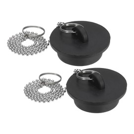 uxcell 2Pcs Tub Stoppers, Rubber Bathtub Stoppers 1-5/8" Kitchen Sink Drain Stopper, Bathroom Drain Plug with Pull Ring and 15" Stainless Steel Beaded Chain, Black