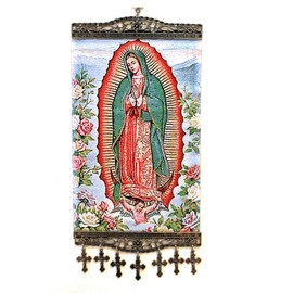 Religious Icon - Our Lady of Guadalupe - Holy Saint Mary Blessed Virgin - Wall Hanging Tapestry Banner Large Art Decor - Christian Orthodox Catholic Cross - 16 x 8 inch - Christmas Ideal