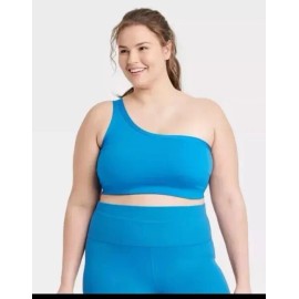 All In Motion Women's Light Support Brushed Sculpt Asymmetrical Sports Bra - Blue Plus Size 4x