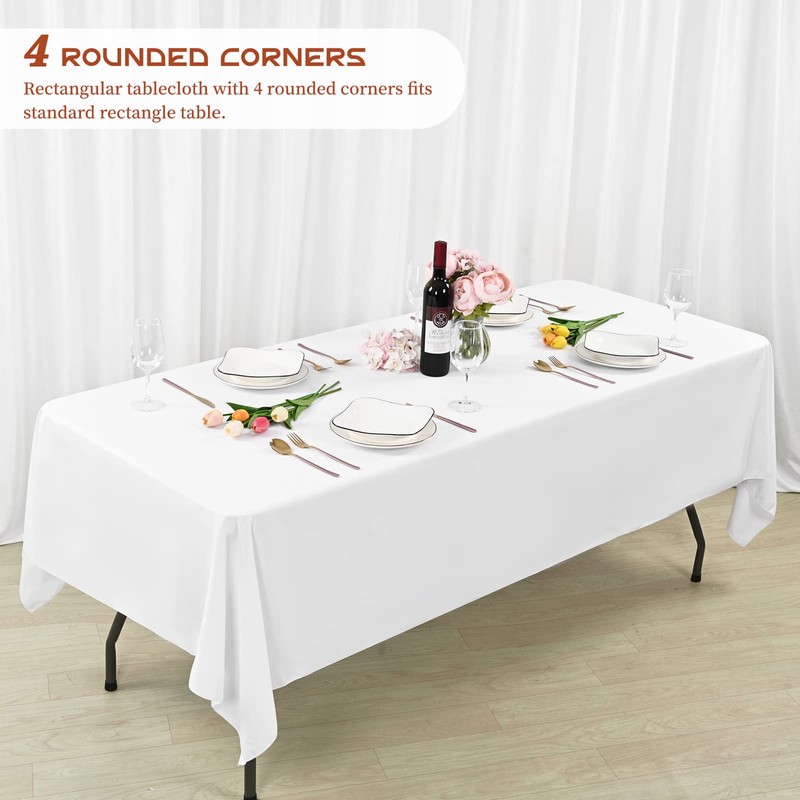 Showgeous White Tablecloths Rectangular Polyester Tablecloth for 6ft Rectangle Tables