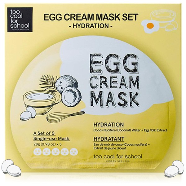Too Cool for School Egg Cream Mask Set -Hydration- 5 sheets, Instant Boost of Hydration and Radiance