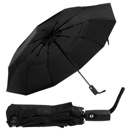 ASAB Travel Umbrella with 9 Rib Design Lightweight Compact Automatic Umbrella Auto Open and Close One Hand Operation Rust Resistant Windproof Pocket Umbrella with Convenient Cover for Men Women Black