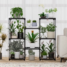 GcdPai Metal Plant Stand Indoor Outdoor Plant Shelf Stand, 3 Tiers 8 Pots Potted Flower Plant Stands for Indoor Plants Multiple, Plant Shelves Stands Rack for Patio, Balcony, Living Room