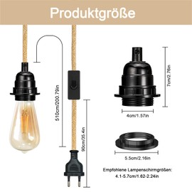 Pack of 2 Vintage Pendant Lamp with Plug Industrial Pendant Light Kit with Switch E27 Lamp Suspension DIY Pendant Lamp with Plug Pendant Light with 510 cm Cable Pendant Lamp Lamp Holder Kit for Loft