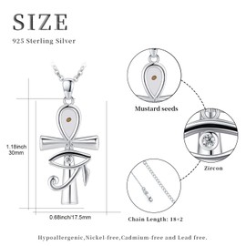 Twoowl Ankh Necklace 925 Sterling Silver Faith of Mustard Seeds Pendant Eye of Horus Necklace Ancient Egyptian Protection Jewelry Gifts for Women Birthday