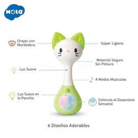 Sonajero Mordedor para Bebé con Luz y Música - Juguete Sensorial para Dentición, Desarrollo Temprano y Regalo para Recién Nacidos de 3 Meses (Gato)