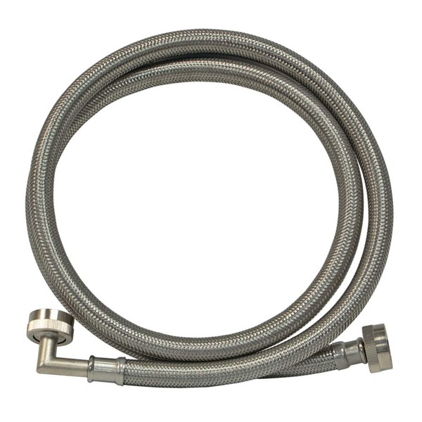 Eastman Washing Machine Connector, 3/4 Inch FHT Connection, 90 Degree Elbow, 6 Foot Braided Stainless Steel Washing Machine Hoses, 48375