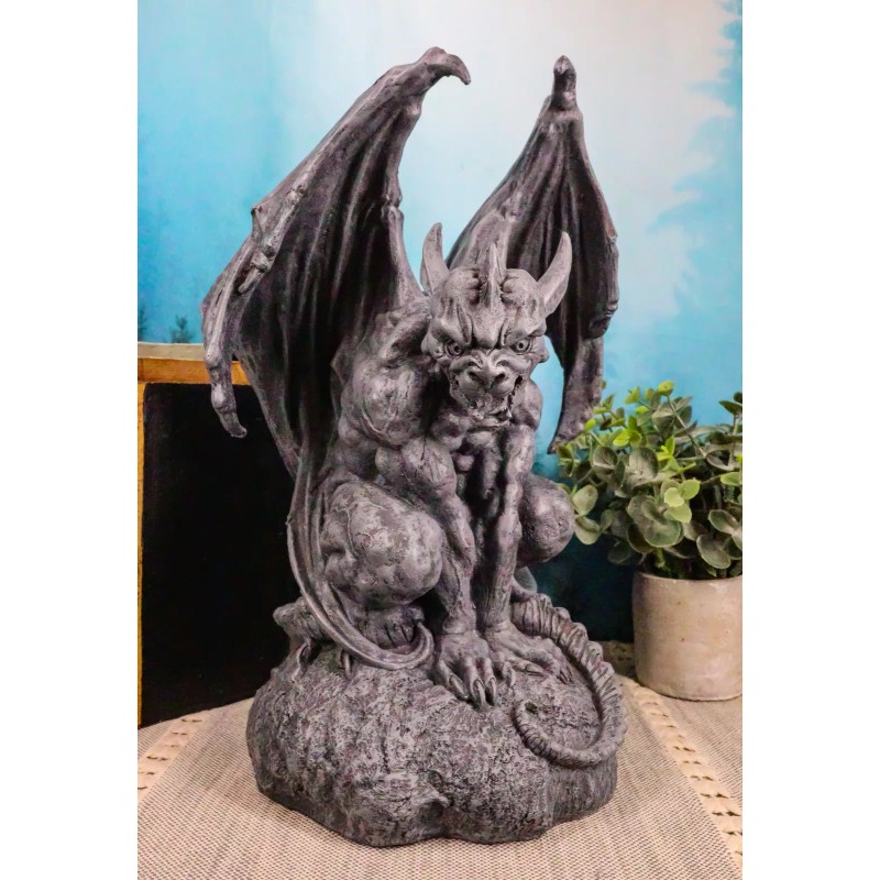 Ebros Warden Large Cathedral Guardian Crouching Winged Gargoyle Statue 12.5"H