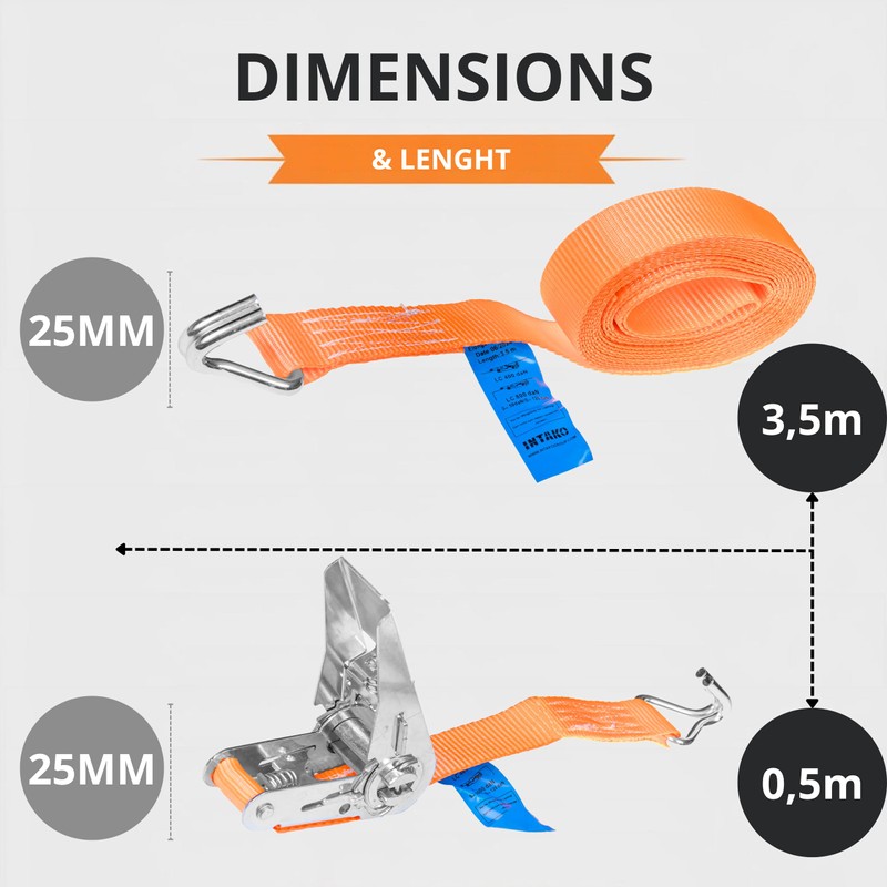 INTAKO Tie Down Straps with Ratchet 4 m 800 kg