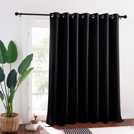 RYB HOME Blackout Curtain Panel - Sliding Hanging Room Divider, Slider Curtain Drapes Sunlight Block Insulated Window Panel for Bedroom / Patio / Wall, 100-inch Width x 95-inch Length, Black