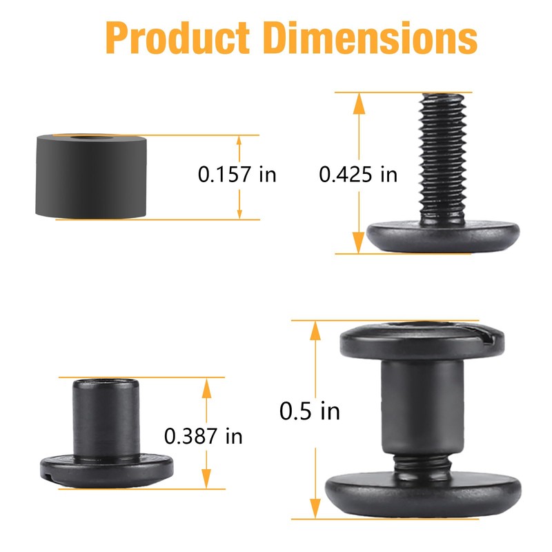 WARRIORLAND Pack of 12 Black Chicago Screws, DIY Screw Kits