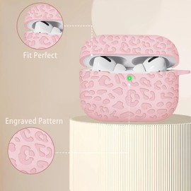 Case Compatible with AirPods Pro 3 Generation 2025 Cover with Keychain, Gawnock Engraved Leopard Skin Soft Cover for AirPods Pro 3 Case Full Protection,Front LED Visible, Pink