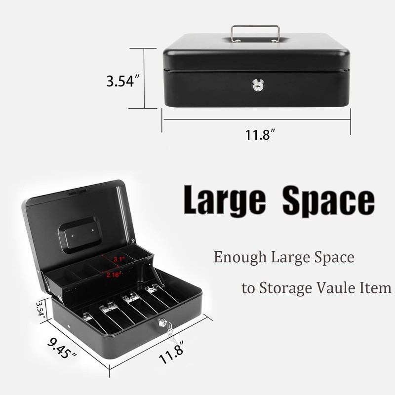 Cash Box with Money Tray and Key Lock, Saving Lock