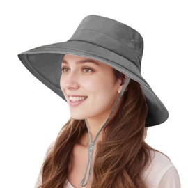 lifwimner Women's Sun Hat with Wide Brim, Foldable Sun Hats with Ponytail Waterproof Boonie Hat for Summer Beach Camping Safari Garden Fishing, gray, M