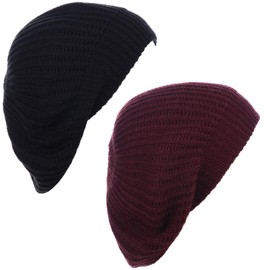 BYOS - Gorro de punto de ganchillo para mujer, 2-pack Burgundy & Bk Wo/Flower, Talla única