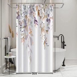 Ruelvth Small Stall Shower Curtain, Purple Eucalyptus Shower Curtain for Bathroom Waterproof Fabric Spring RV Shower Curtain Set with Hooks, 36x72 Inch