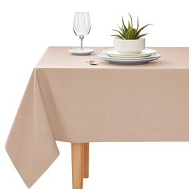 YEAHSEA Rectangle PVC Table Cloth 200x140cm,Waterproof Table Cover Protector Wipe Clean Table Cover for Kitchen Party Outdoor Indoor,Beige