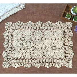 Damanni Rectangular Cotton Handmade Crochet Lace Table Runner Doilies Table Dresser Scarf Décor,19 Inch by 31 Inch，Beige