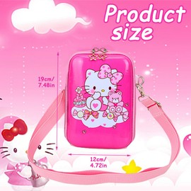 Hellokity Cross Body Bag,Hellokity Cartoon Crossbody Purse Girls Cartoon Messenger Bag PVC Backpack Children School Bag Travel Rucksacks Book Bags Lovely Kids Bag for Holiday Travel (Pink)