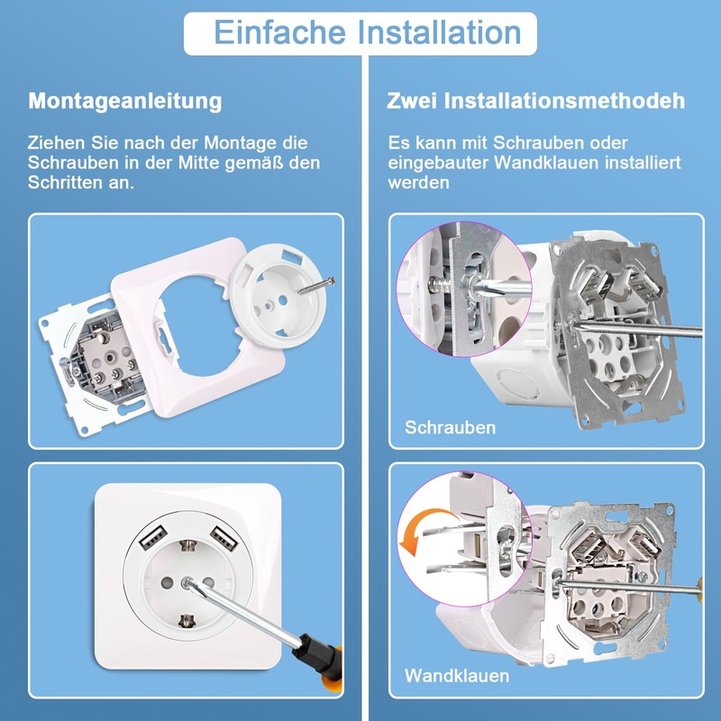 CNBINGO USB Single Socket Flush-Mounted with Claws - Simple Schuko