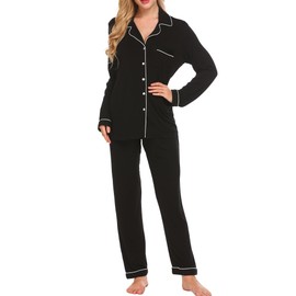 Ekouaer Pajamas Women's Long Sleeve Sleepwear Soft Button Down Loungewear Pjs Lounge Set Nightwear XS-XXL