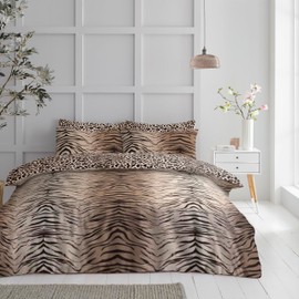 GC GAVENO CAVAILIA Premium Tiger Printed Animal Duvet Cover, Soft & Cosy Easy Care Reversible Quilt Bedding Set, Linen, Brown, Single