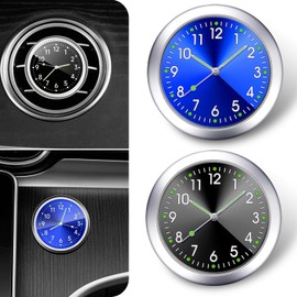 AWGUKA 2 PCS Mini Digital Clock for Car Dashboard - Ultra-Thin Stick-On Car Dash Accessories with Luminous Pointer Display, 12/24H Time Adjustable, Universal Fit for Cars, Trucks, SUVs (Black & Blue)