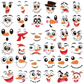 CCINEE 36pcs Snowman Face Stickers for Craft, Christmas Snowman Face Decals Self Adhesive Face Stickers for Holiday Craft Cup Window Xmas Ball Glass Wall Kitchen Decorations