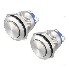 APIELE 19mm Momentary Push Button Switch High Round Cap Waterproof Stainless Steel Metal High Flush Screw Terminals 250V 5A 1NO SPST (Pack of 2)