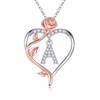 Sterling Silver Necklace for Women, Dainty Rose Love Heart Initial