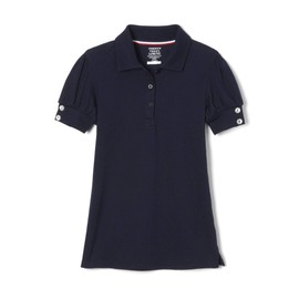 French Toast girls Puff Sleeve Double Button Polo, Navy, 7-8 US