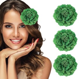 sourcing map 3 Pcs Peony Flowers Hair Clip, 4.7 Inch Artificial Fabric Head Flower for Women Hair Pins Corsage DIY Crafts Clothing Wedding Birthday Party, Green
