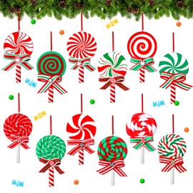 12 Pcs Christmas Candy Ornaments Candy Christmas Tree Ornaments Set Hanging Peppermint Christmas Decorations Xmas Lollipop Ornament Candies Polymer Clay Ornament for Party Supplies Wreath Decor
