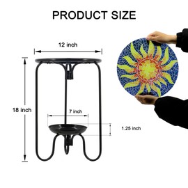 VinSees Modern Mosaic Sun Glass Patio with Bottom Tray - Outdoor Side, Small Accent for Yard, Porch, Garden, Living Room, Coffee Tea, Plant Stand (Mosaic Sun)