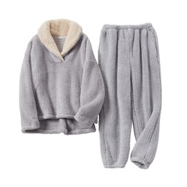 Ainangua Women's Winter Fluffy Pajamas Set Fuzzy Fleece Pullover Top Pants Oversized Plush Sleepwear Loungewear with Pockets(Gray,XL)