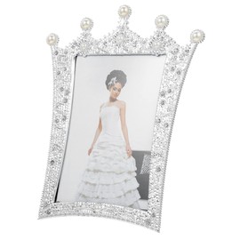 Garneck Glitter Picture Frame with Crown - Antique Metal Picture Frame in Silver for Weddings and Birthday Parties - Large and Stylish - Perfect for Your Special Memories