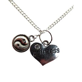 Silver Plated Necklace Princess Love Heart Gem Charm Yin Yang
