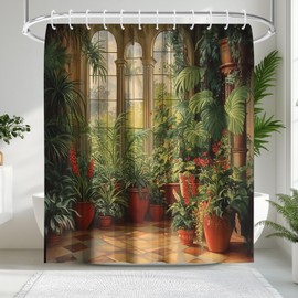 KAIRA Botanical Bohemian Plant Shower Curtain, Plant Shower Curtains for Bathroom 72 x 72 Inches, Boho Bathroom Decor, Easy to Clean Waterproof Polyester Fabric