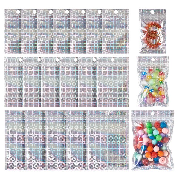 Magibeads 60Pcs Resealable Small Packaging Bags 2x4 3x5 4x6 Iridescent