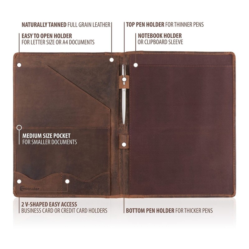 moonster Leather Portfolio Professional Organizer Padfolio – Resume Folder with